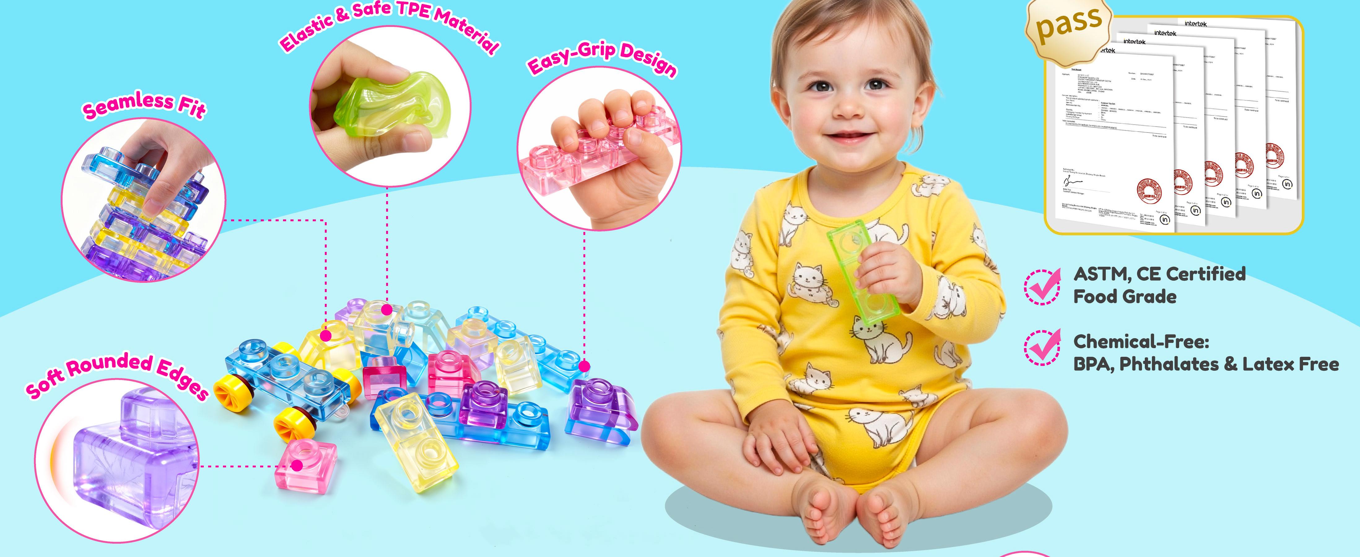 JOY SPOT Soft Jelly Blocks , Squishy Multi-color Stacking Jelly Building Blocks Toy Set, Non-toxic Sensory Tactile Play Toy Safe Squishy Squeezable & Stretchable Fun, Puzzle Blocks for Kids Early learning Preschool STEM Creative Construction Age 2+