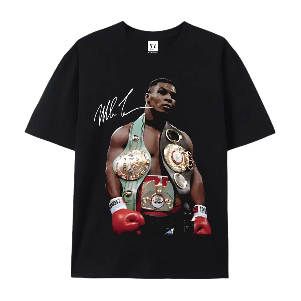 Mike Tyson 90s Vintage Boxing Sport Legend Menswear Round Neck Short-Sleeve Top, Oversized Casual Streetwear Letter-Print T-Shirt