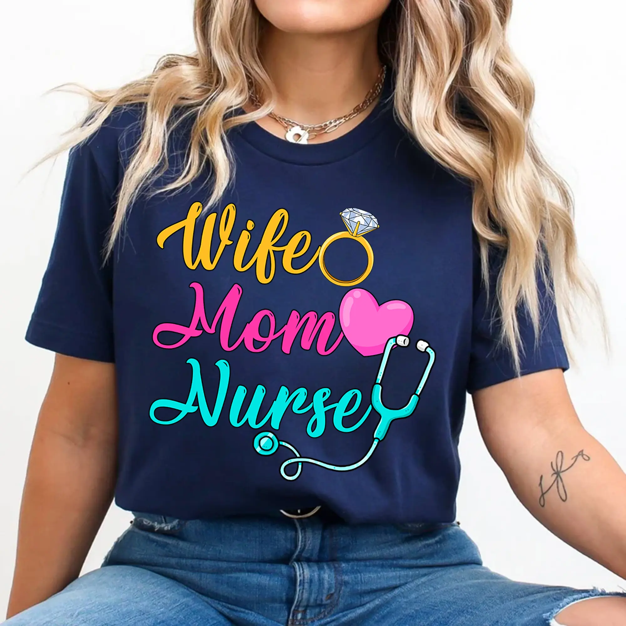 Wife Mom Nurse Shirt - Cute Registered Nurse RN Gift - Mother's Day Nursing Tee - Nurse Life T-shirt