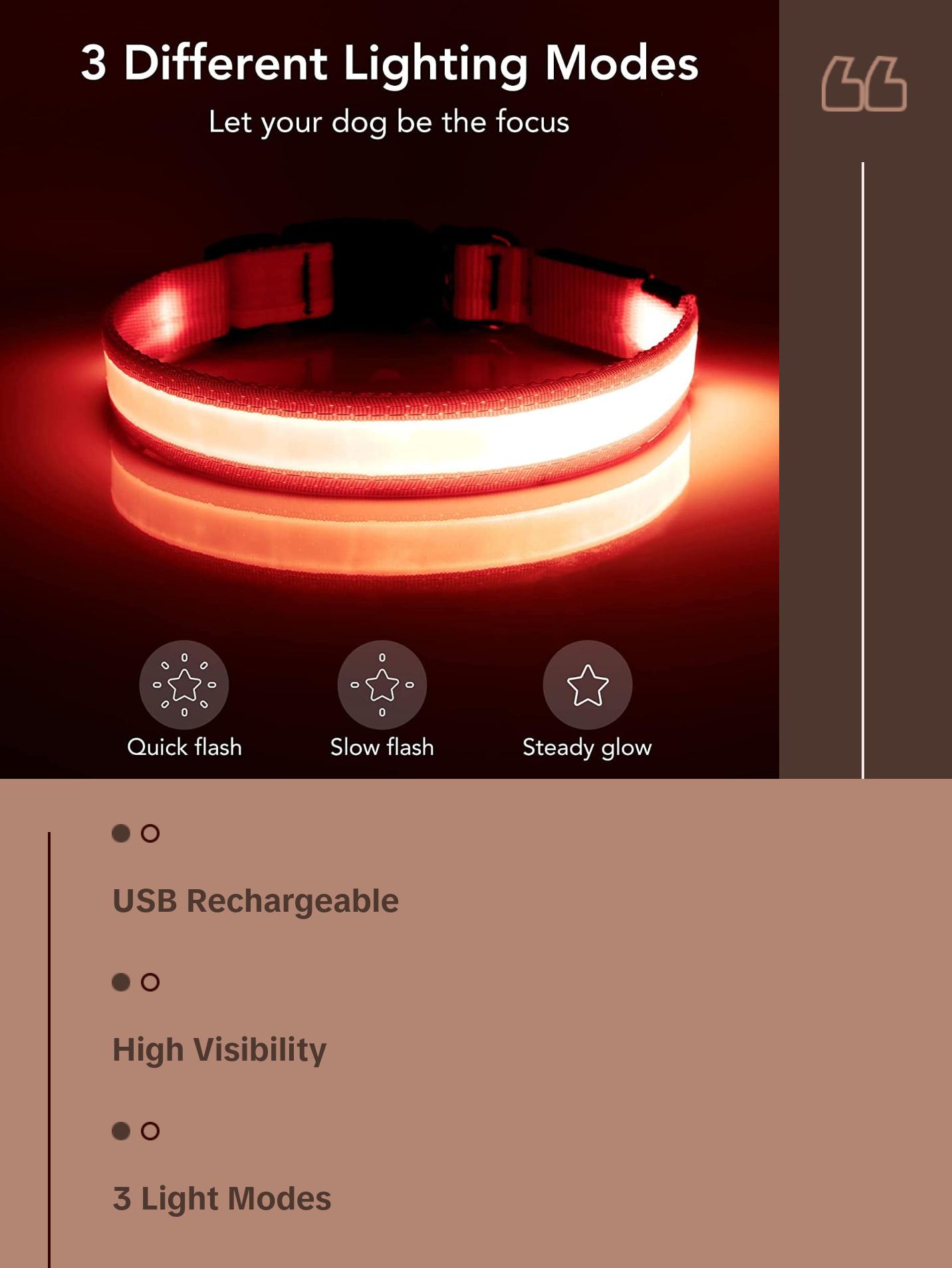 LED Dog Collar, Light up Dog Collar Adjustable USB Rechargeable Super Bright Safety Light Glowing Collars for Dogs