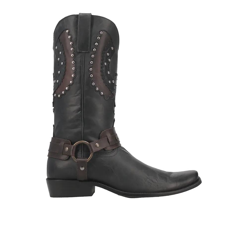 Dingo Mens War Eagle Studded Square Toe Pull On Casual Boots Mid Calf - Black Dingo Mens War Eagle Studded Square Toe Pull On Casual Boots Mid Calf - Black