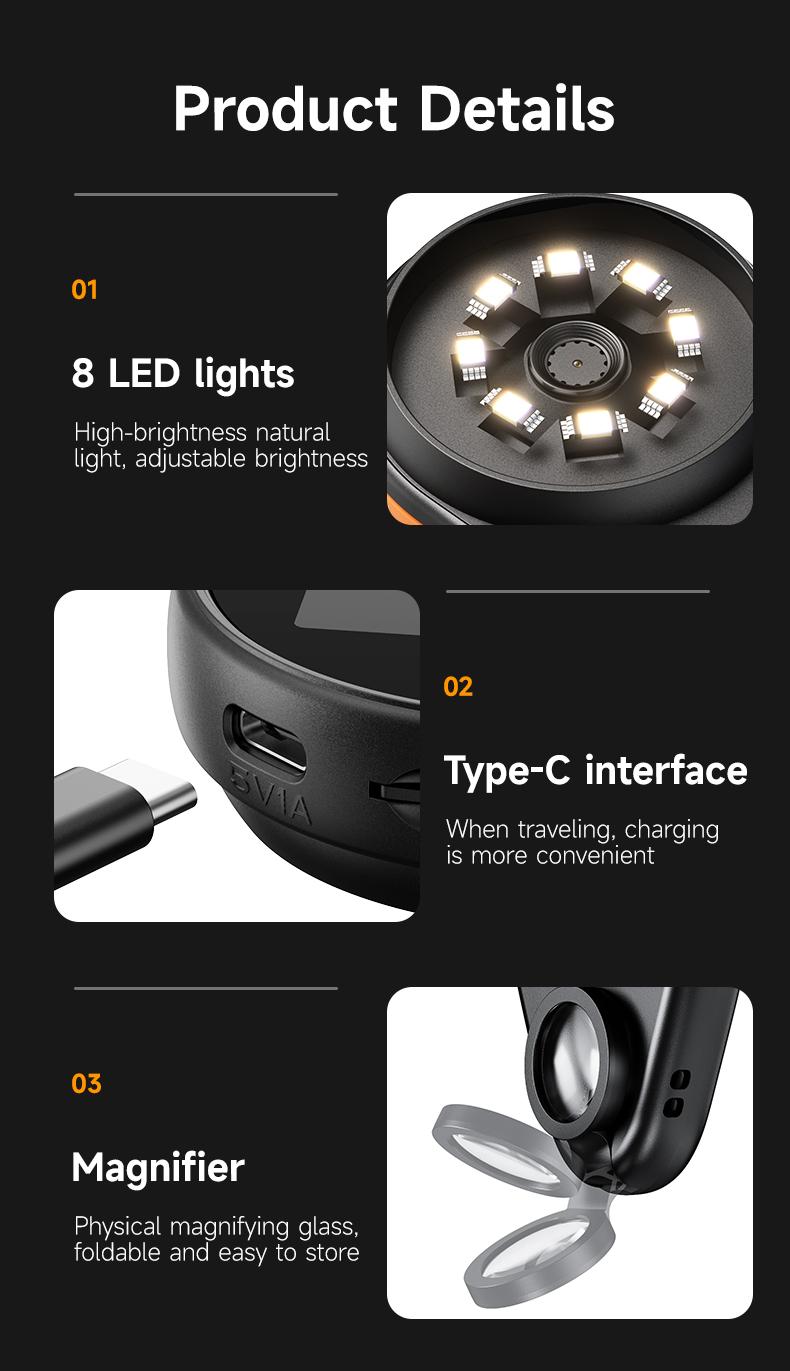 Upgraded 2‘’ Portable Handheld Magnifying Glass,200w Pixel,Built-in 8 Auto Focus AF Lens,With 500x Magnification,Compatible with Windows, Mac OS