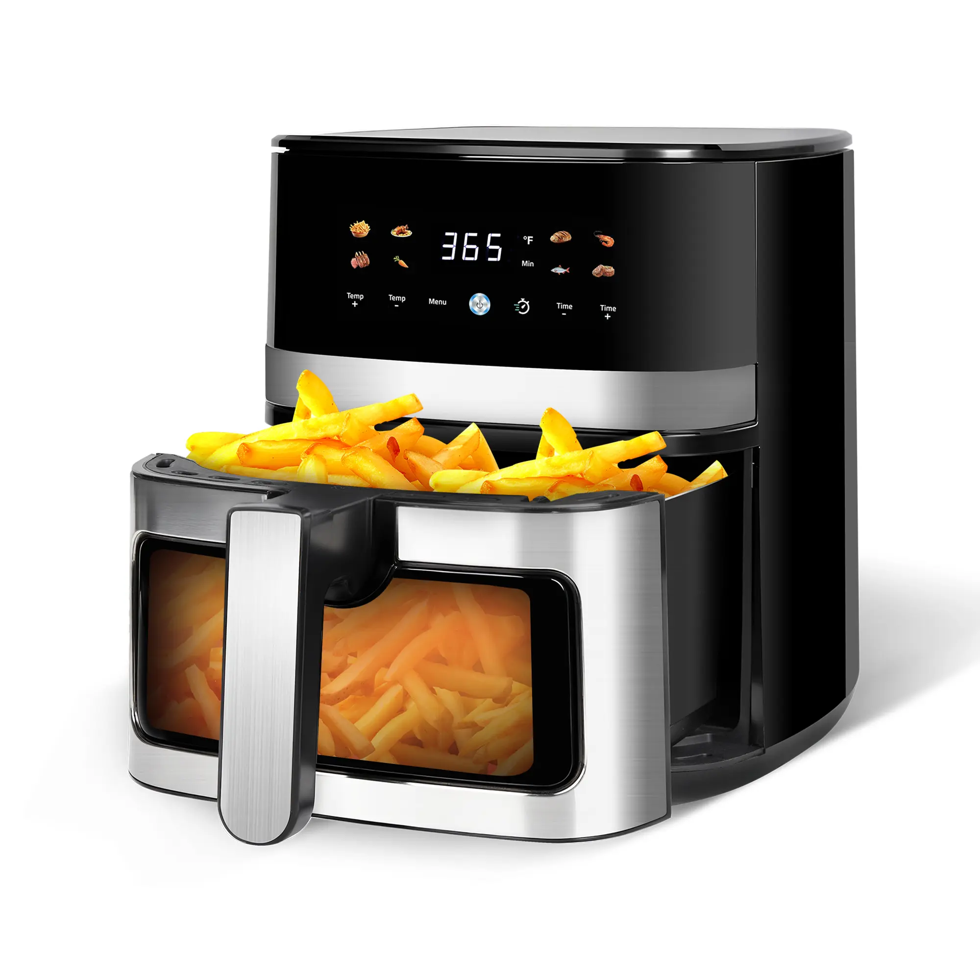 MIRASTON 5.8QT Mid-Size Programmable Air Fryer with Visible Window, Touch Control, 8 Cooking Presets, Nonstick Stainless Steel Basket, Dishwasher-Safe, 1400W US Plug Kitchen Appliance with Recipe, Programmable Fryer, Kitchen Appliances