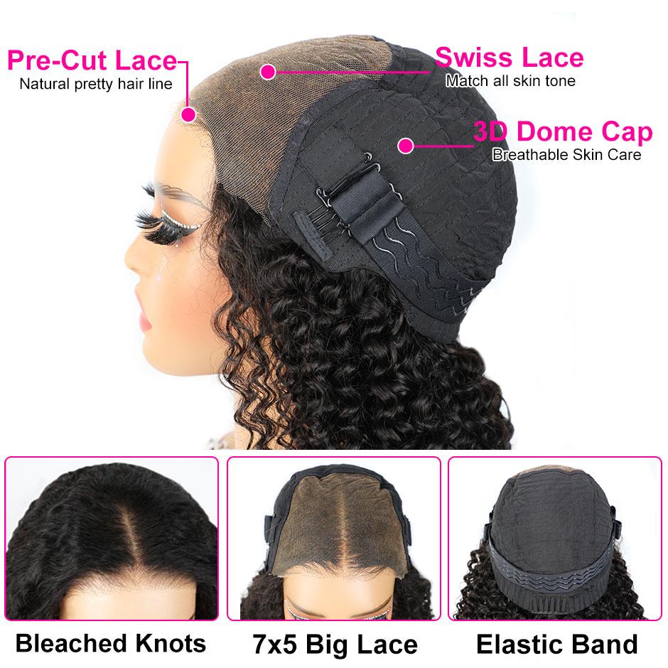 FORGIRL FOREVER 7x5 Kinky Curly Wear Go Wig Bleached Knots Glueless Wig Pre Cut Lace Front Wig Afro Curly Human Hair Wigs For Women