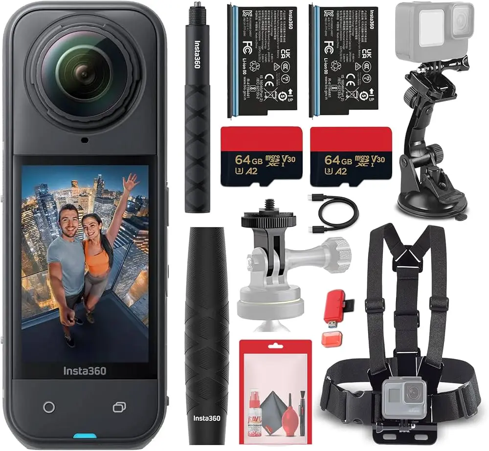 Insta360 X5 8K 360 Waterproof Action Camera (CINSAAHA_X501) - 1/1.28" Sensors, Replaceable Lenses, PureVideo AI, Stabilization, 2 x Batteries, Invisible Selfie Stick & More