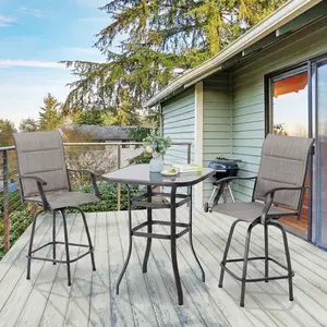 Walsunny Bar Stools Set of 2 with 1 Table, Thickened Swivel Patio Bar Stools & Chairs with Seat Height & Brown Textilene Backrest, Tall Outdoor Chairs Bar Furniture for Outside, Porch and Yard