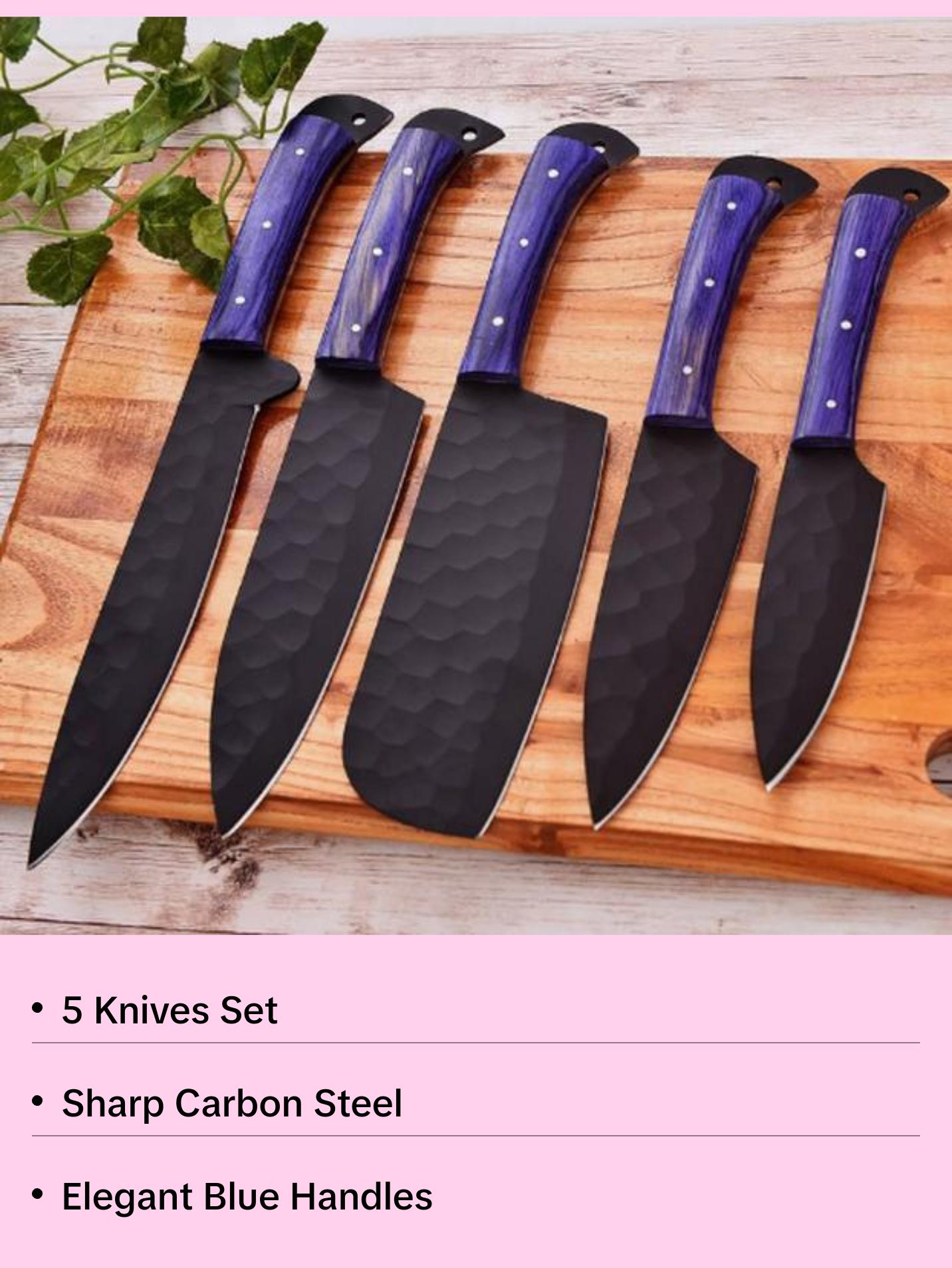 Handmade Chef knife Set, Kitchen Knives, Black Knives, Blue Knives, Meat Cleaver, Paring Knife, Bread Knife, Sharp Knife, Kitchen Knife Set, Carbon Steel. 2432 Steak Handles Blade Knife Block Block Handmade Chef knife Set, Kitchen Knives, Black Knives, Blue Knives, Meat Cleaver, Paring Knife, Bread Knife, Sharp Knife, Kitchen Knife Set, Carbon Steel. 2432 Steak Handles Blade Knife Block Block