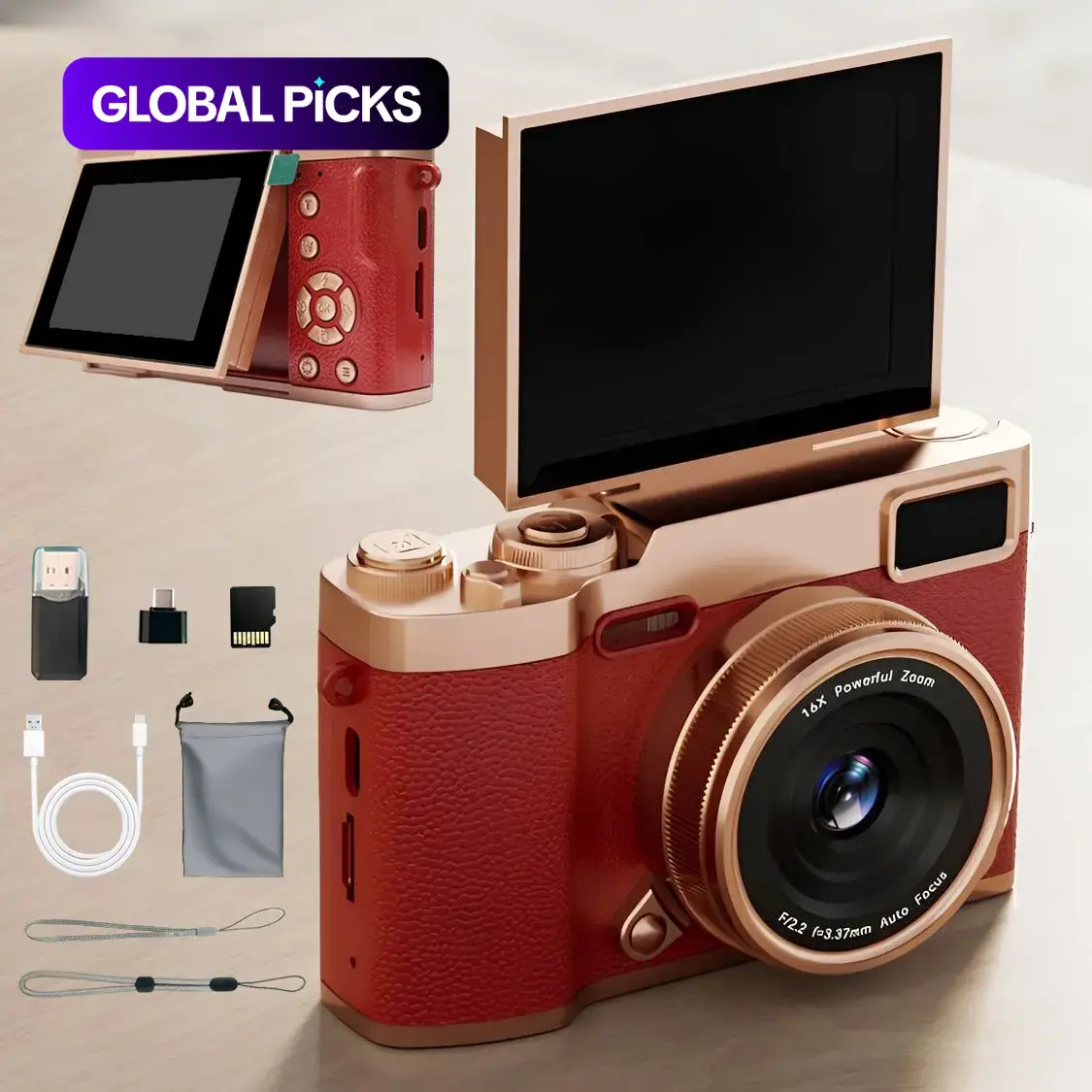 Flip Screen Retro Camera for Teens, Cute Pocket Digital Camera with Filters, Student Camera, Entry-Level Digital Camera with Memory Card, Perfect Gift for Christmas, Back to School & New Year, Compact Camera, Beginner Digital Camera