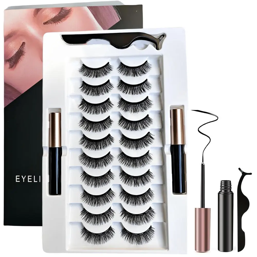 Magnetic Eyelashes with Applicator, Soft Magnetic Eyelashes, 10 Pairs Reusable Natural Look Voluminous False Eyelash Extensions, Self Grafting Curl Diy Volume Eyelashes, Eye Makeup Product for Women & Girls, Eyelash Set, Flawless Daily Cosmetic