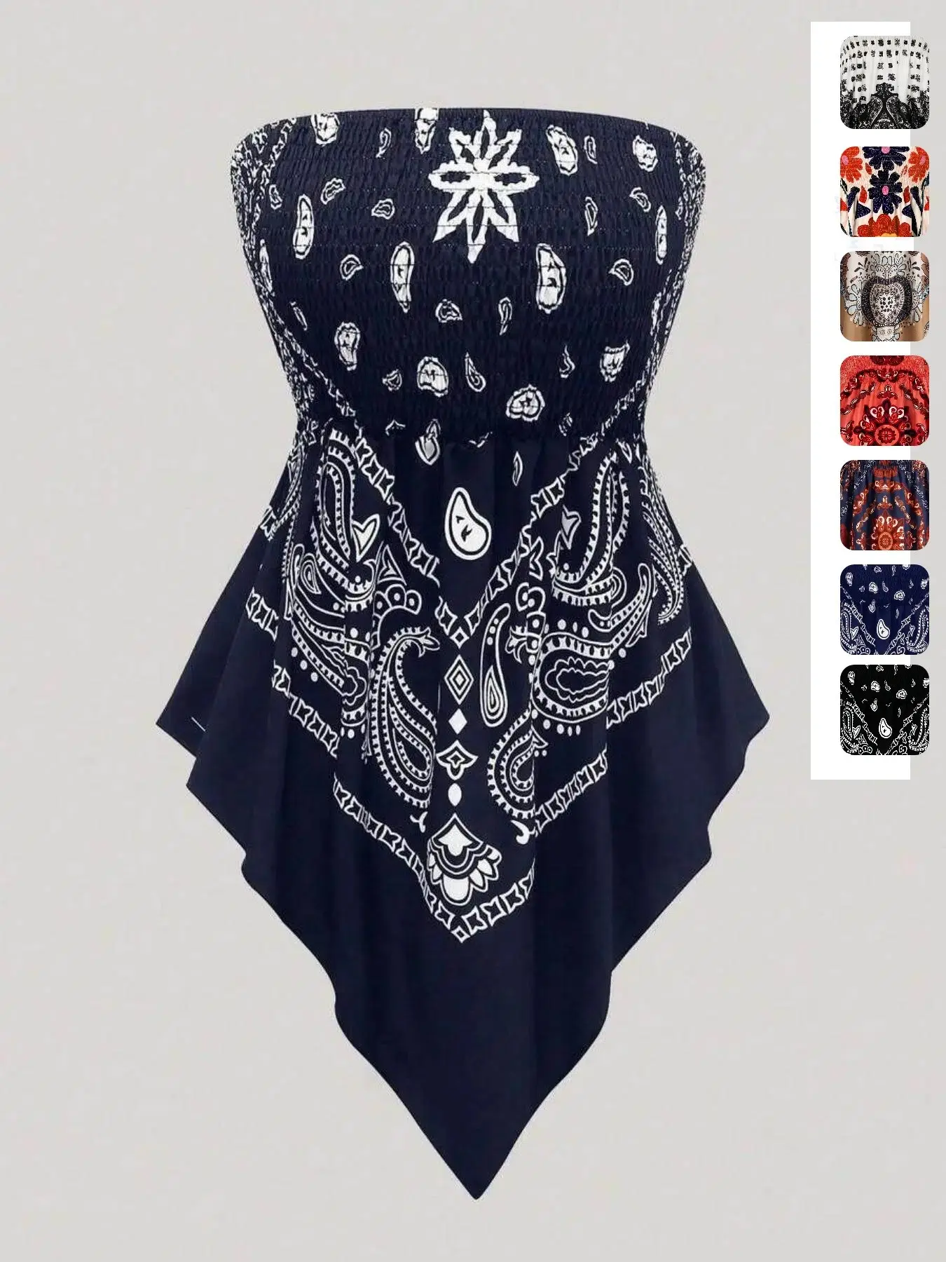 Plus Size Women's Ethnic Print Strapless Sleeveless Top, Bohemian Style Asymmetrical Hem Tube Top, Casual Summer Fashion Top Fit Vibe
