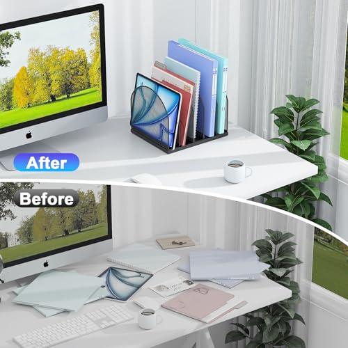 gianotter Desktop File Organizer, Desk Organizer with 5 Compartments, Paper Organizer for Desk, Workspace Organizers for Office Supplies (Black)