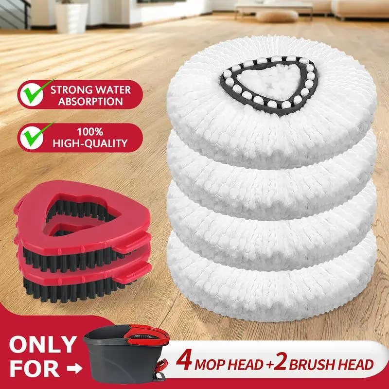 3-piece or 6-piece O-Cedar replacement set featuring a rotating mop head and cleaning brush, designed specifically for the O-Cedar EasyWring single can system. Easily removes stubborn stains. Mop head replacement, mop cleaning brush replacement.