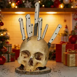 Trending Gothic Skull Knife Holder for Kitchen – 5.9in Knife Set Storage (No Knives) | Gift for Him (Valentine, Boyfriend, Husband) | Scary Home Decor for Bedroom & Parties