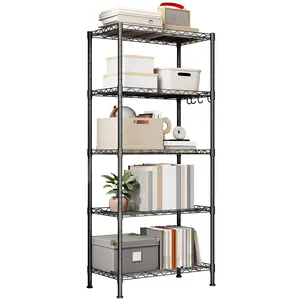 5-Tier Heavy-Duty Metal Wire Shelving Unit, 24”x14”x59” Black Adjustable Storage Rack, Tool-Free Assembly for Garage & Home Organization