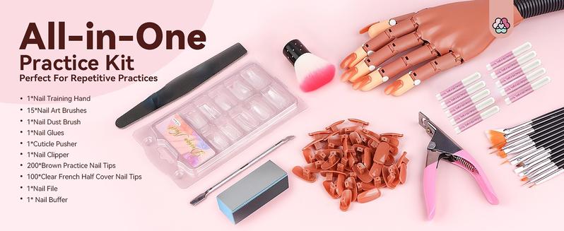 Practice Hand for Acrylic Nails, Flexible Moveable Fake Hands, Manicure Trainng Hand Nail Kit for Beginners, Movable Nail Maniquin Hand with 200PCS Nail Tips, Nail Glues, Brush and Clipper Practice Hand for Acrylic Nails, Flexible Moveable Fake Hands, Manicure Trainng Hand Nail Kit for Beginners, Movable Nail Maniquin Hand with 200PCS Nail Tips, Nail Glues, Brush and Clipper