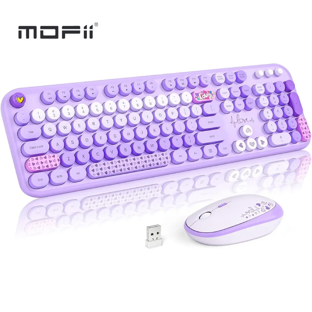 MOFII Retro Wireless Keyboard Mouse Combo,Cute Wireless Keyboard and Mouse Set with Full-Size Ergonomic Keyboard,Number Pad,2.4GHz USB Plug and Play,Keyboard and Mouse Wireless for PC,Desktop,Laptop,Windows