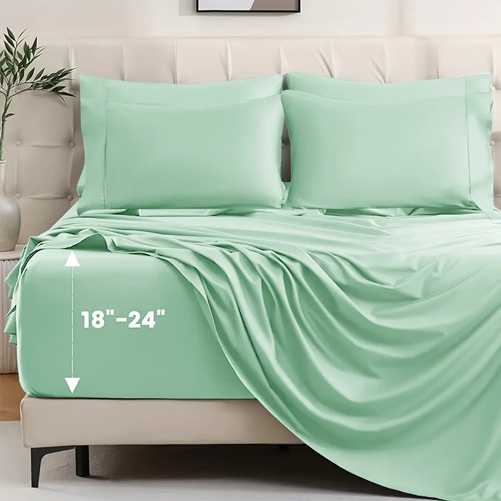SASTTIE 4pcs Bamboo Cooling Bedding - Cooling Bamboo Fiber Fitted Sheet Set,  Suitable For Hot Sleepers, Kids, Children Pillowcases, Flat Sheet And Fitted Sheet - A Perfect Gift For Family, Queen And King Sizes, Next Day Delivery