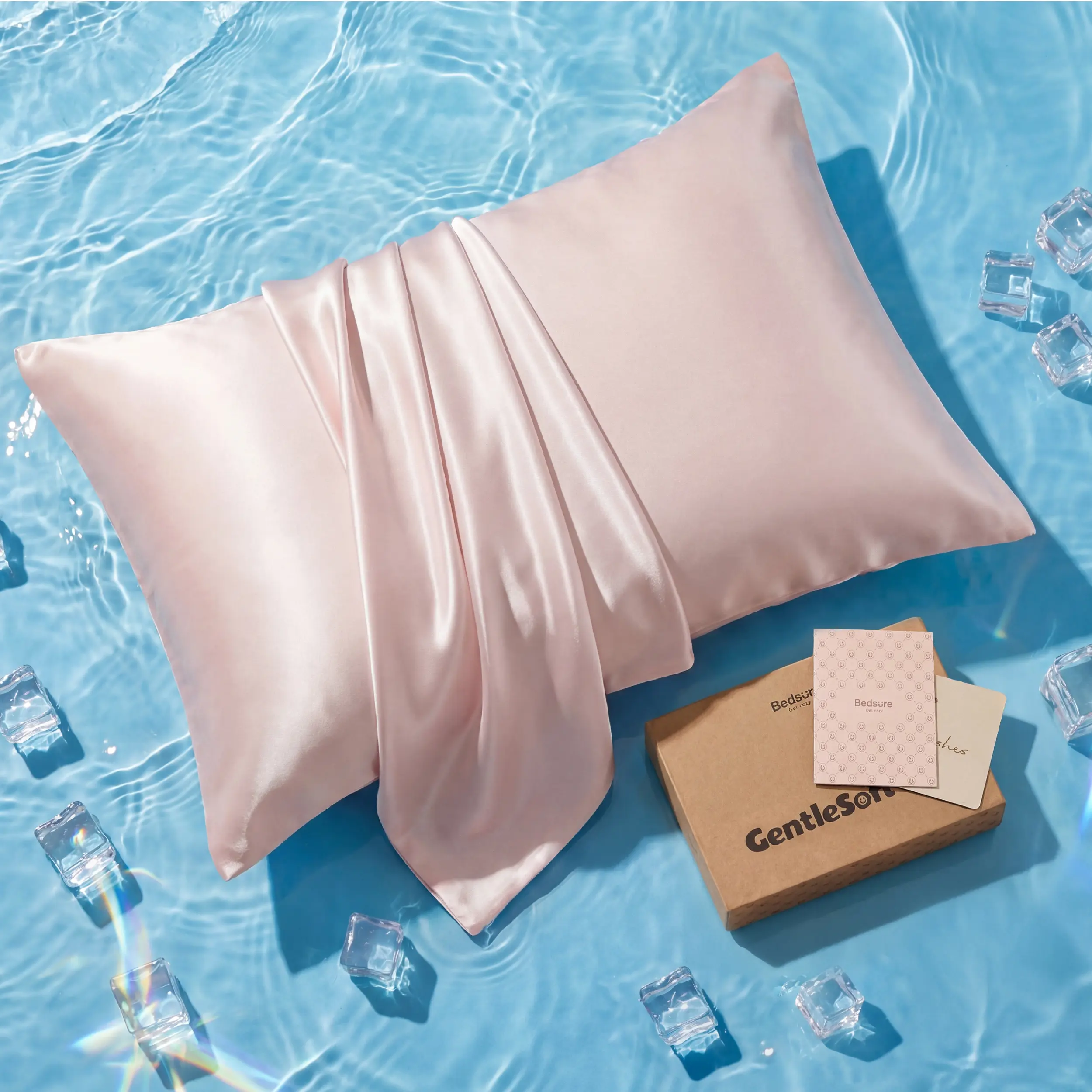 Bedsure Cooling Silk-Like Pillowcase Set (2 Pack) - Cooling Bedding, Frizz Control, Wrinkle Resistant, Breathable, Hidden Zipper, Silky Surface Feels Luxurious, Elegant Boxed Gift Ready, Ideal for Hot Sleeping, Nylon-Spandex