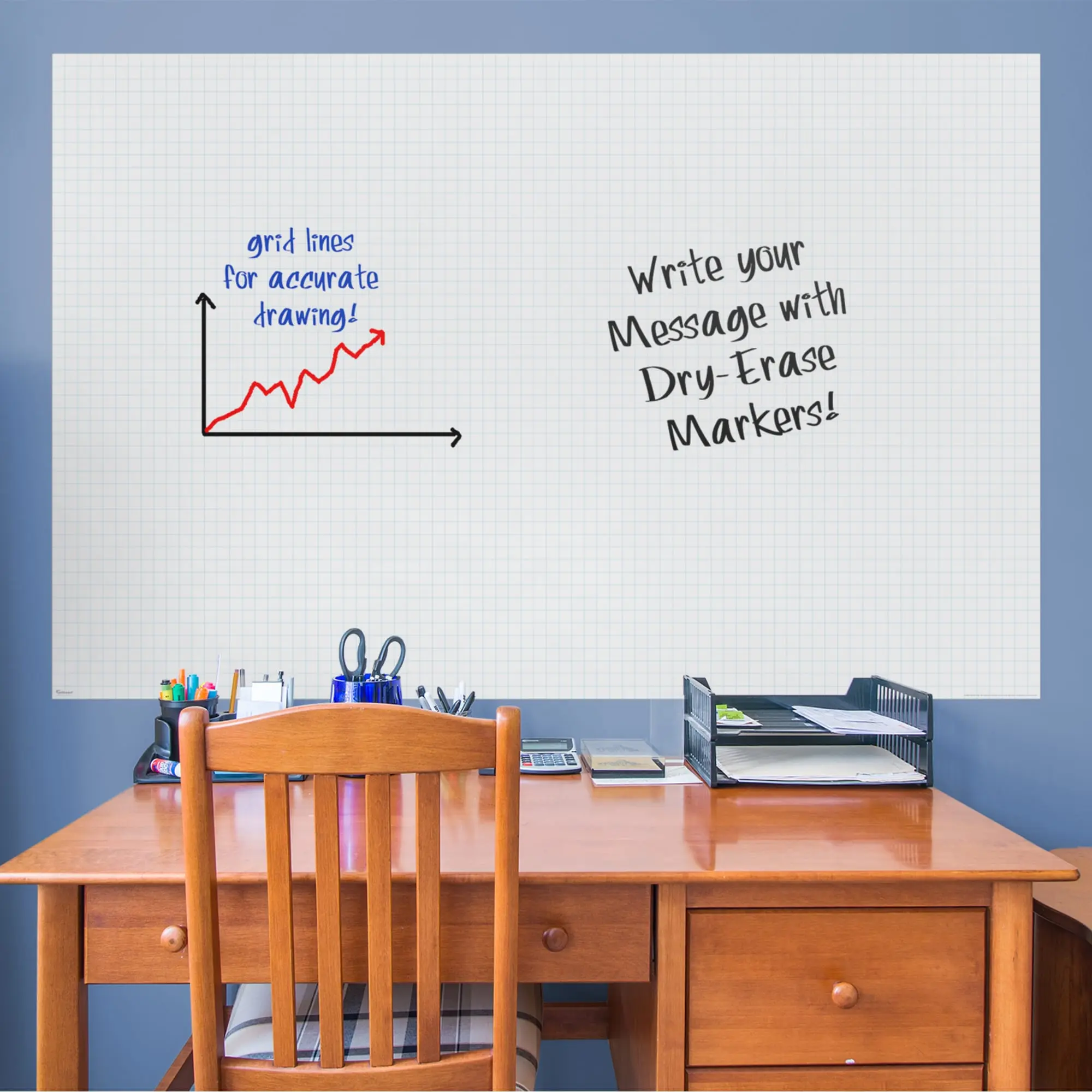 Renter-Friendly Large Size Dry Erase Graph Paper Vinyl Decal Sticker, 52.0"w x 79.0"h Indoor Use Only Wall-Safe Adhesive, No Tape/Tacks Needed, Home Office Decor for Dry Erase Markers, Rectangular Grid Lines for Accurate Drawing