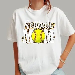 Softball Fans Leopard Women,Softball Mom T-Shirt