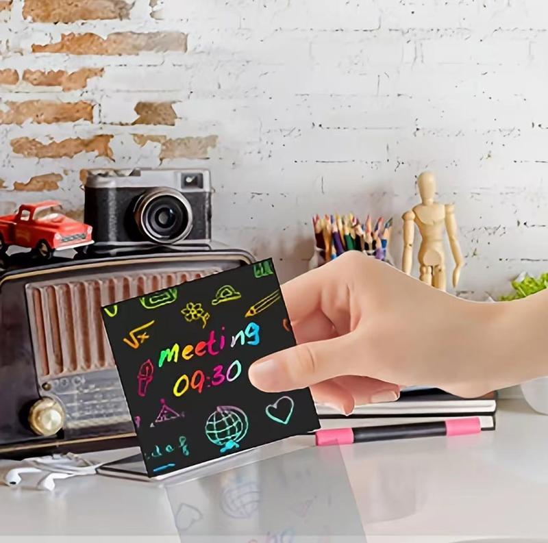 Rainbow Paper 8.5cm x 8.5cm Colorful Reflective Mini Notes Artistic Drawing Set with Black Coating Reveals Colorful Pattern for Kids