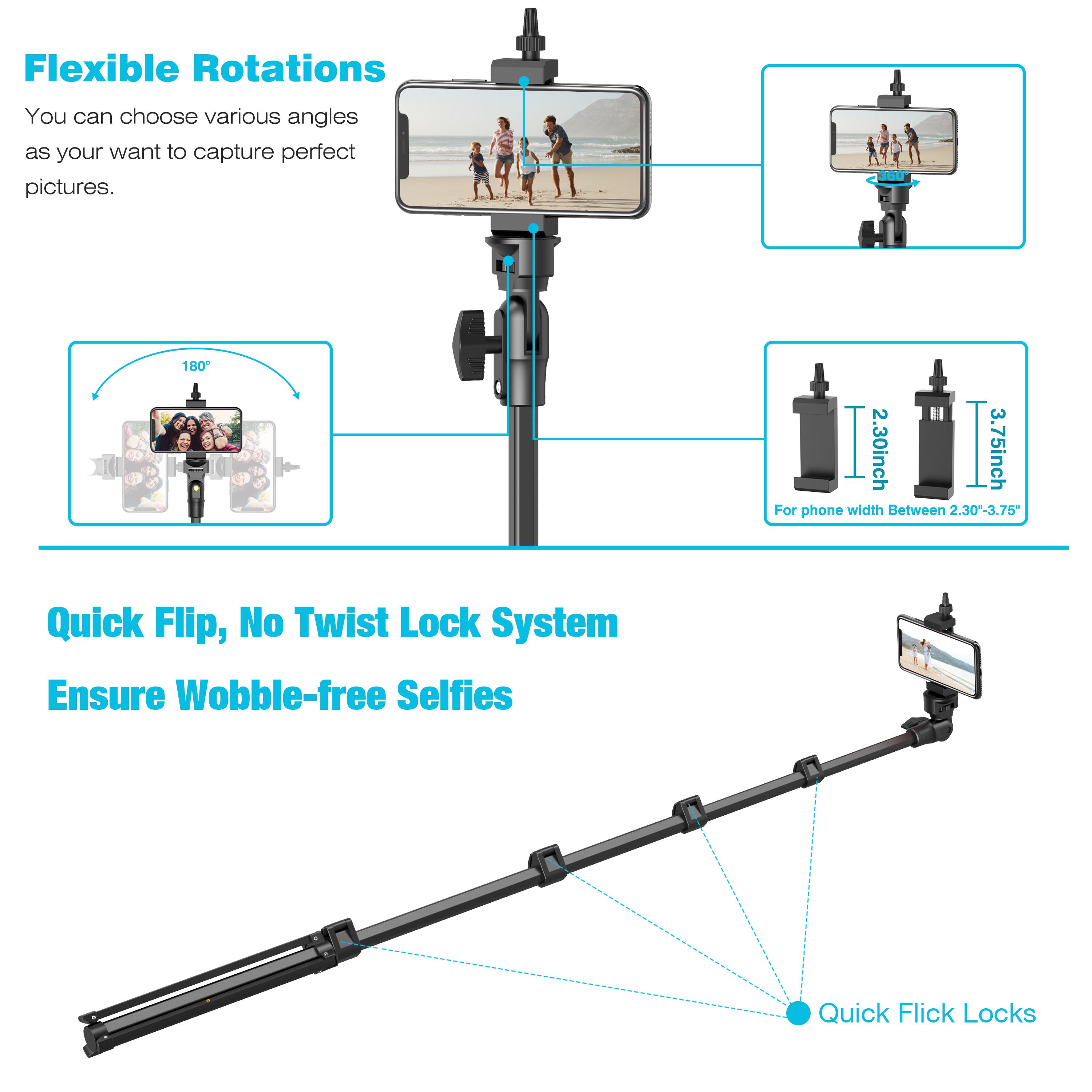 All-in-One 62" Portable Selfie Stick Tripod with Bluetooth Remote, Universal 360° Phone Holder for iPhone, Samsung, GoPro & Cameras - Perfect for Vloggers, Travel & Group Shots