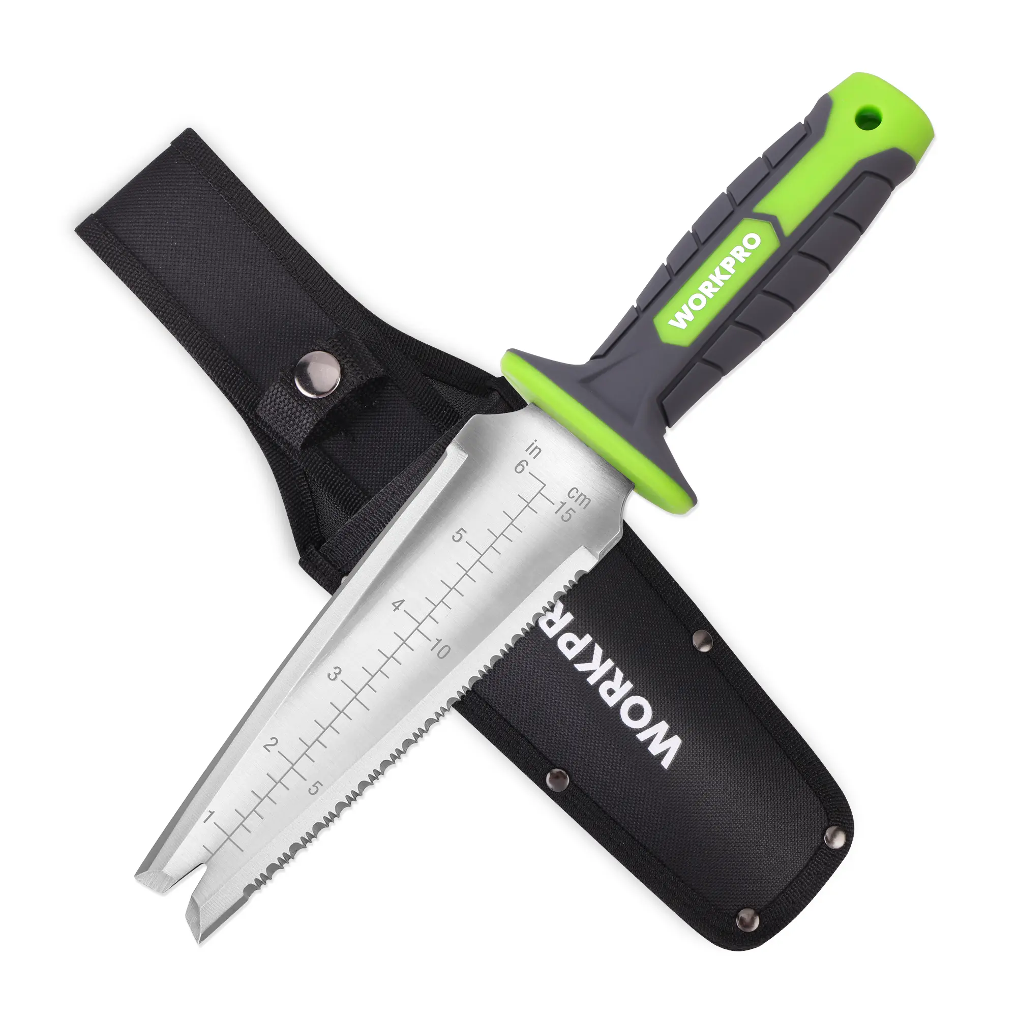 #backtoschool WORKPRO Hori Hori Garden Knife, 7" Stainless Steel Blade with Cutting Edge, Garden Tools with Oxford Sheath, Ergonomic TRP Handle with Hanging Hole for Weeding, Planting, Digging