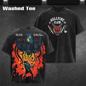 Eddie Munson Hellfire Club Stranger Things Double Printed Oversize Lightweight Acid Washed Tee TV Show Graphic Top Cotton Gift T-Shirt For Comic Lover, Gift T-Shirt For Movie Lover