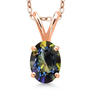 0.95 Ct Oval Blue Mystic Topaz 18K Rose Gold Plated Silver Pendant with Chain