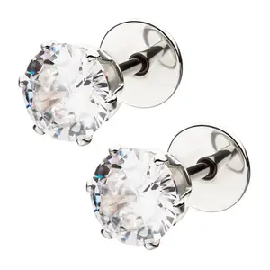 ComfyEarrings 6.0 mm Crystal CZ Prong Earrings – Hypoallergenic Flat-Backs for Sensitive Ears, 316L Surgical-Grade Stainless Steel