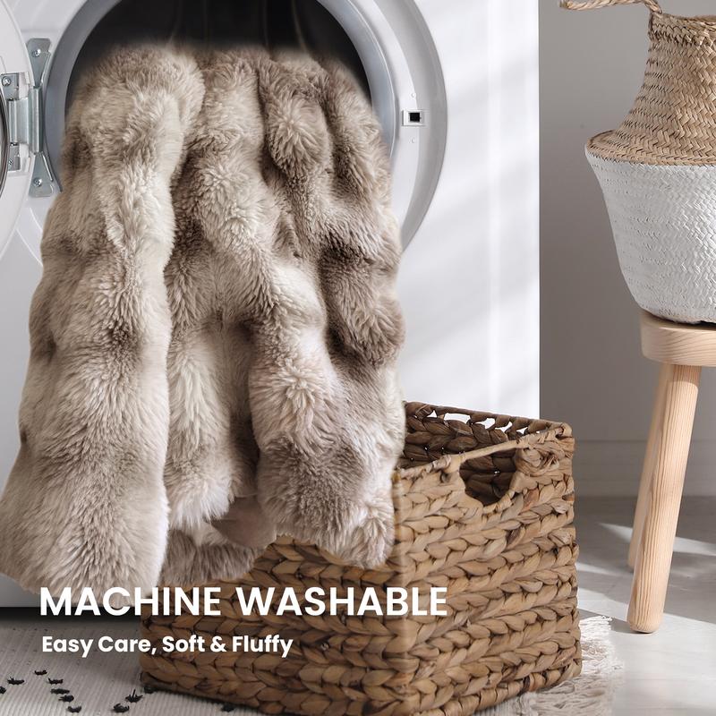 Faux Rabbit Fur Throw Blanket – Ultra Soft, Fluffy & Warm Decorative Blanket for Couch, Sofa, or Bed – 50x60 Inches, All-Season Cozy Gift, Light Taupe