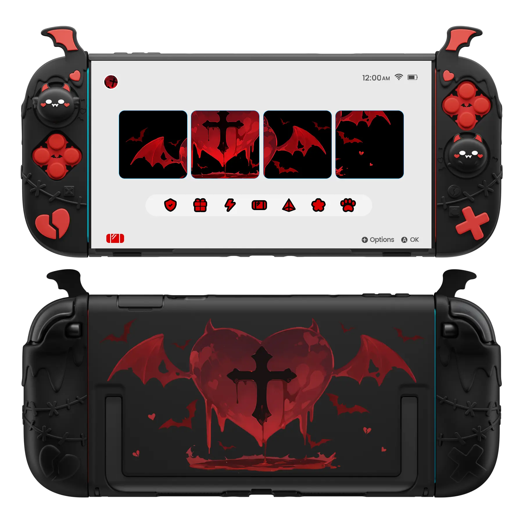 PlayVital [for Nintendo Switch 2(2025 version) ] Gothic Imp Series & Cute Demon Series Protective Case for Nintendo Switch 2, Kawaii Dockable Hard Case Shell for Switch 2 with Thumb Grips & Sticker - Black