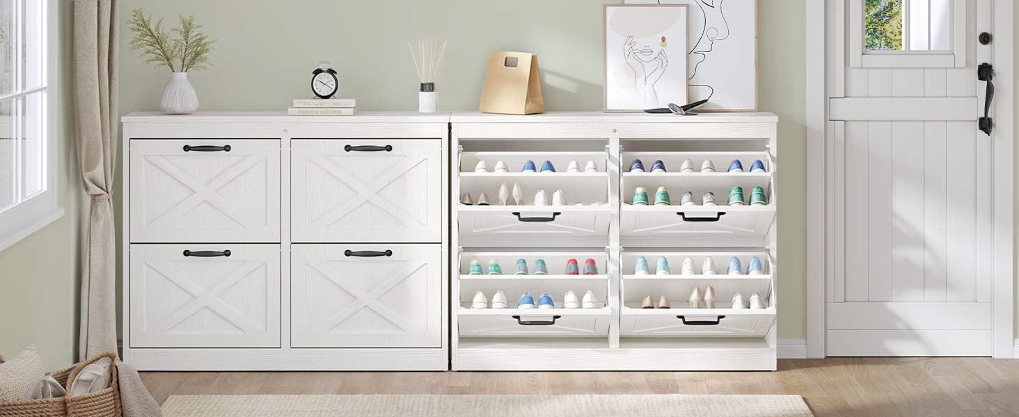 YITAHOME Shoe Cabinet with 4 Flip Drawers, Freestanding Shoe Rack, Shoe Organizer, Narrow Shoe Cabinet for EntryWay Hallway Living Room