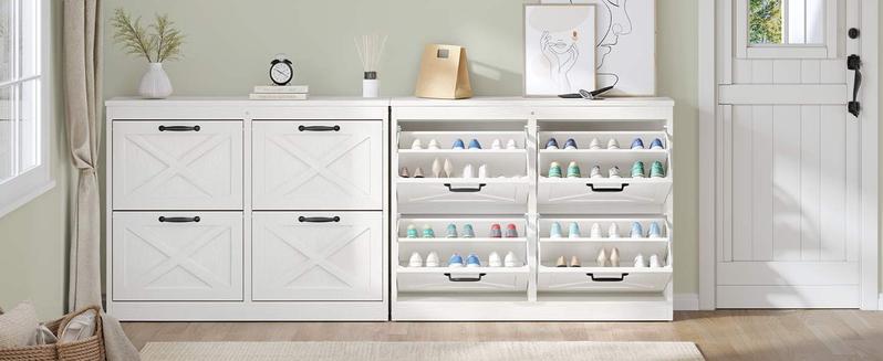 YITAHOME Shoe Cabinet with 4 Flip Drawers, Freestanding Shoe Rack, Shoe Organizer, Narrow Shoe Cabinet for EntryWay Hallway Living Room