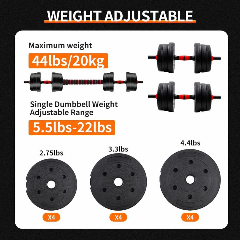 22/44bls Adjustable Dumbbell Set for Home Gym Fitness Weight Plates, 3-in-1 Ergonomic Modes, Heavy Duty Cast for Strength Training Barbell Weight Set Exercise Equipment