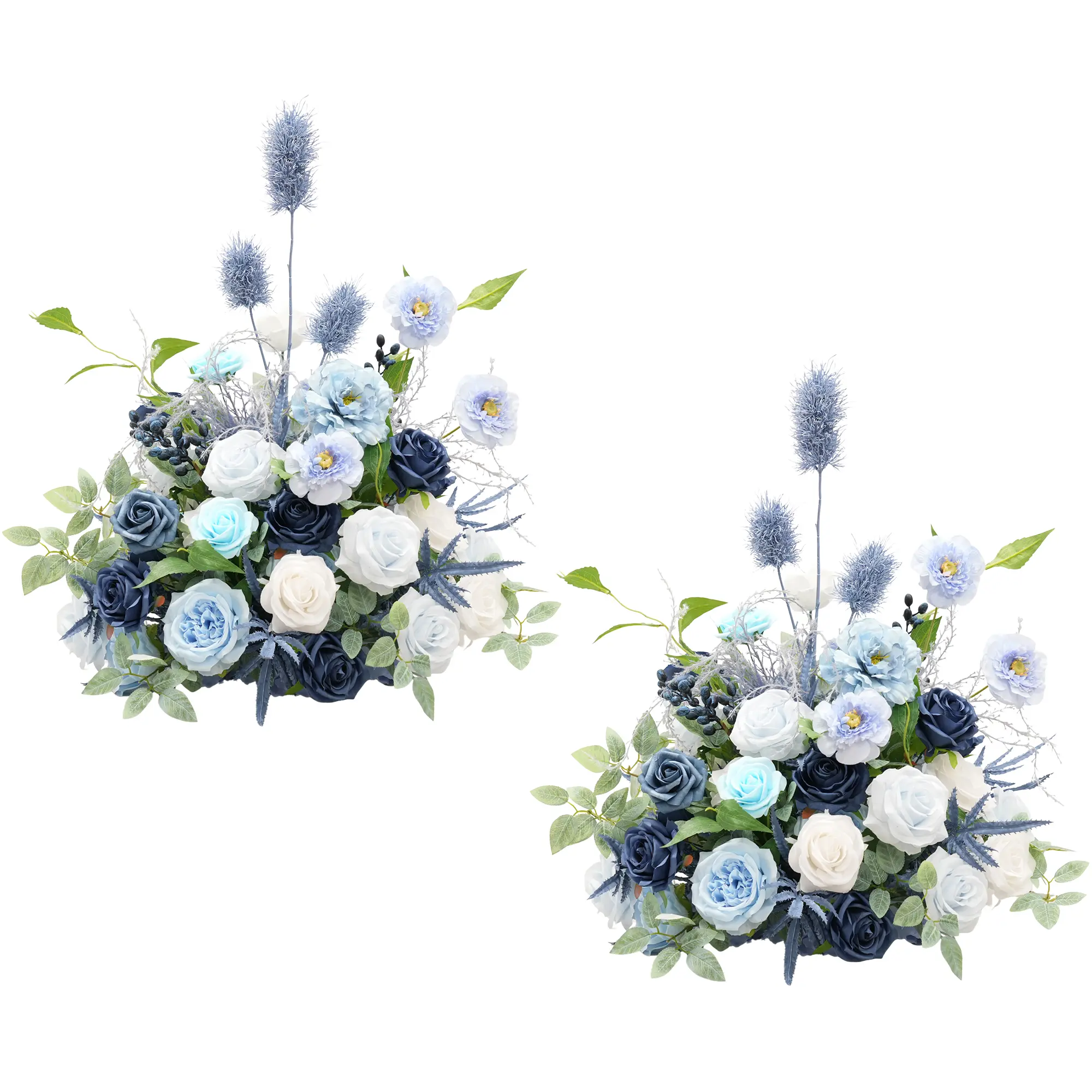 S-A9082 2pcs Silk Blue Flower Ornaments - Artificial Floral Decor for Wedding Aisle, Table Centerpieces, Home & Festive Party Supplies, Blue 2Pcs Flower
