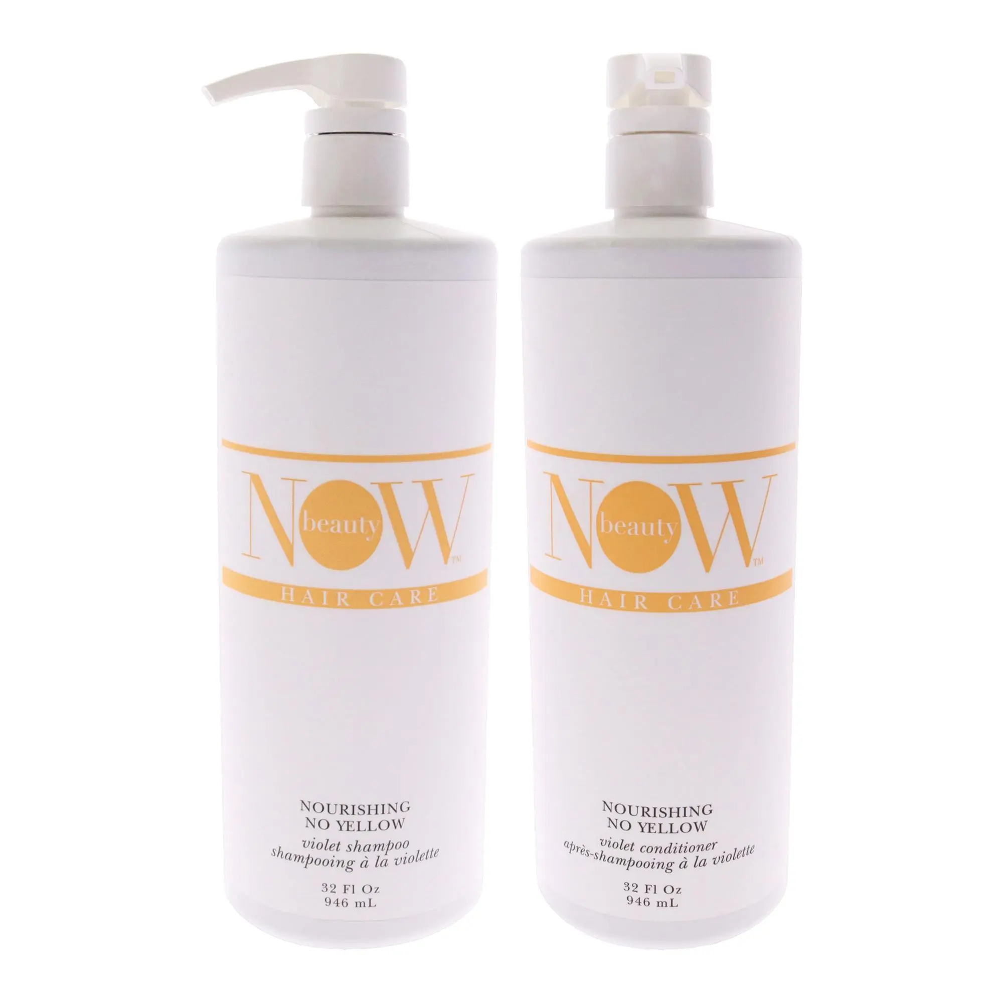 NOW BEAUTY No Yellow Shampoo and Conditioner Kit, 2 x 32 oz Bottles, Nourishing Haircare for Unisex, 32Oz