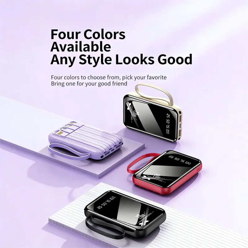 10000mAh Portable Power Bank, Durable Compact Mobile Charging Accessory, Intelligent Digital Display & Flashlight, USB/USB-C Interfaces, Compatible with Smartphones & Devices, for Office-Outdoor Use, Protection