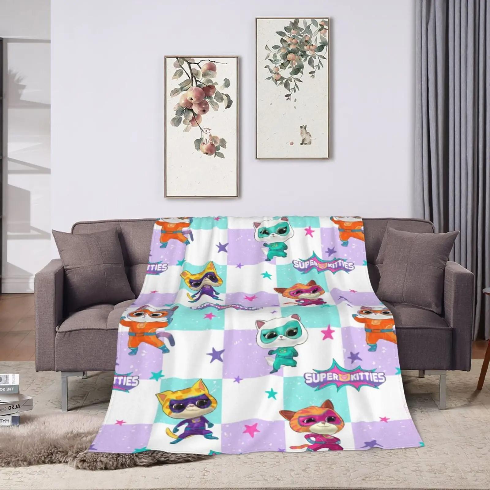 SuperKitties Cartoon Flannel Throw Blanket, Ultra Soft Lightweight Anti-Pilling Fleece Blanket, Decorative Sofa Bed Kids Room Decor, Ideal Watch Party Birthday Gift For Kids Boys Girls Toddlers