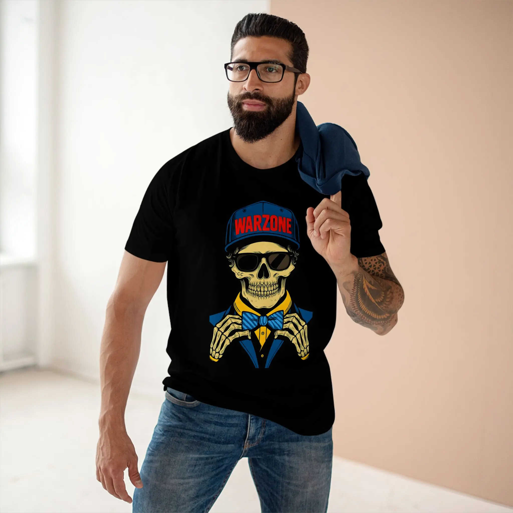 Cool Skeleton Graphic Tee, Warzone T-Shirt, Unique Gift, Casual Wear, Halloween Outfit, Trendy Streetwear