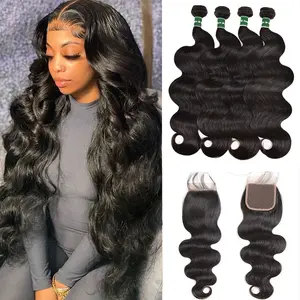 Urgirl Body Wave Human Hair Weave Bundles 100% Unprocessed Brazilian Boutique Virgin Hair Extensions 100% Raw Indian Wavy Human Hair Bundles Remy Hair Extensions Double Wefts