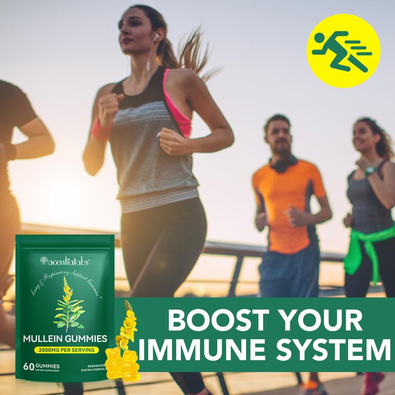 Acentiallabs- Daily Respiratory Health Gummies | 2000mg Mullein Leaf Extract, Pear Flavor | Lung Health & Sinus Relief Healthcare Vitamin Supplement Pack Dietary Fitness