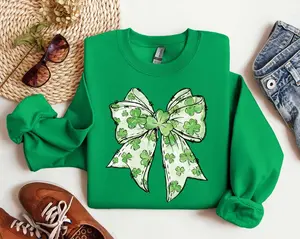 St Patrick's Day Shamrock Bow Sweatshirt, St Patrick's Day Shirt, Lucky Shamrock Shirt, St Patricks Gift, St Patty's Shirt, Irish Bow