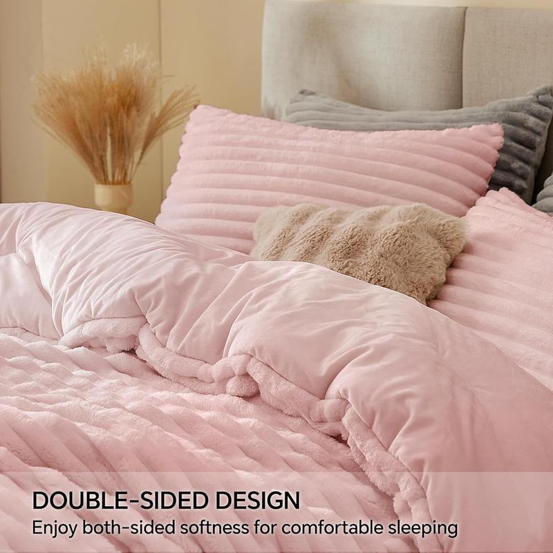 BEDELITE Flannel Comforter Set Super Soft & Warm Fluffy Pink Valentine's Day gift - Elegant Striped Design for Winter - Twin/Queen/King Sizes Machine Washable BEDELITE Flannel Comforter Set Super Soft & Warm Fluffy Pink Valentine's Day gift - Elegant Striped Design for Winter - Twin/Queen/King Sizes Machine Washable