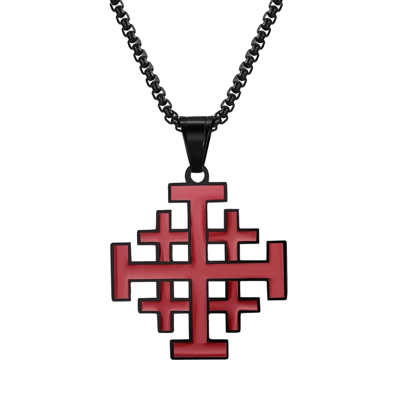 OIDEA Men's Jerusalem Cross Necklace, Stainless Steel Religious Pendant with 22 inch Chain, Bold Catholic Crusader Jewelry for Confirmation, Bold Cross Design, Cross Design Necklace, Faith Necklace