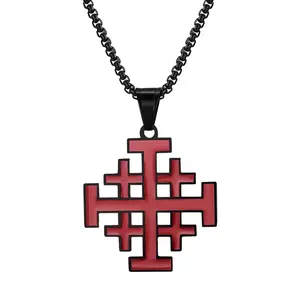 Men's Jerusalem Cross Necklace: Stainless Steel Religion Symbol Pendant Catholic Crusader Jewelry for Baptism and Confirmation