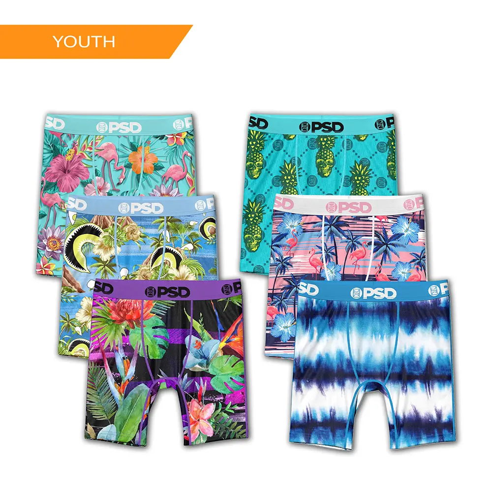 PSD Youth Boys Tropical Boxer Brief 6 Pack Bundle - Soft, Breathable and Stretch Comfortable Underwear