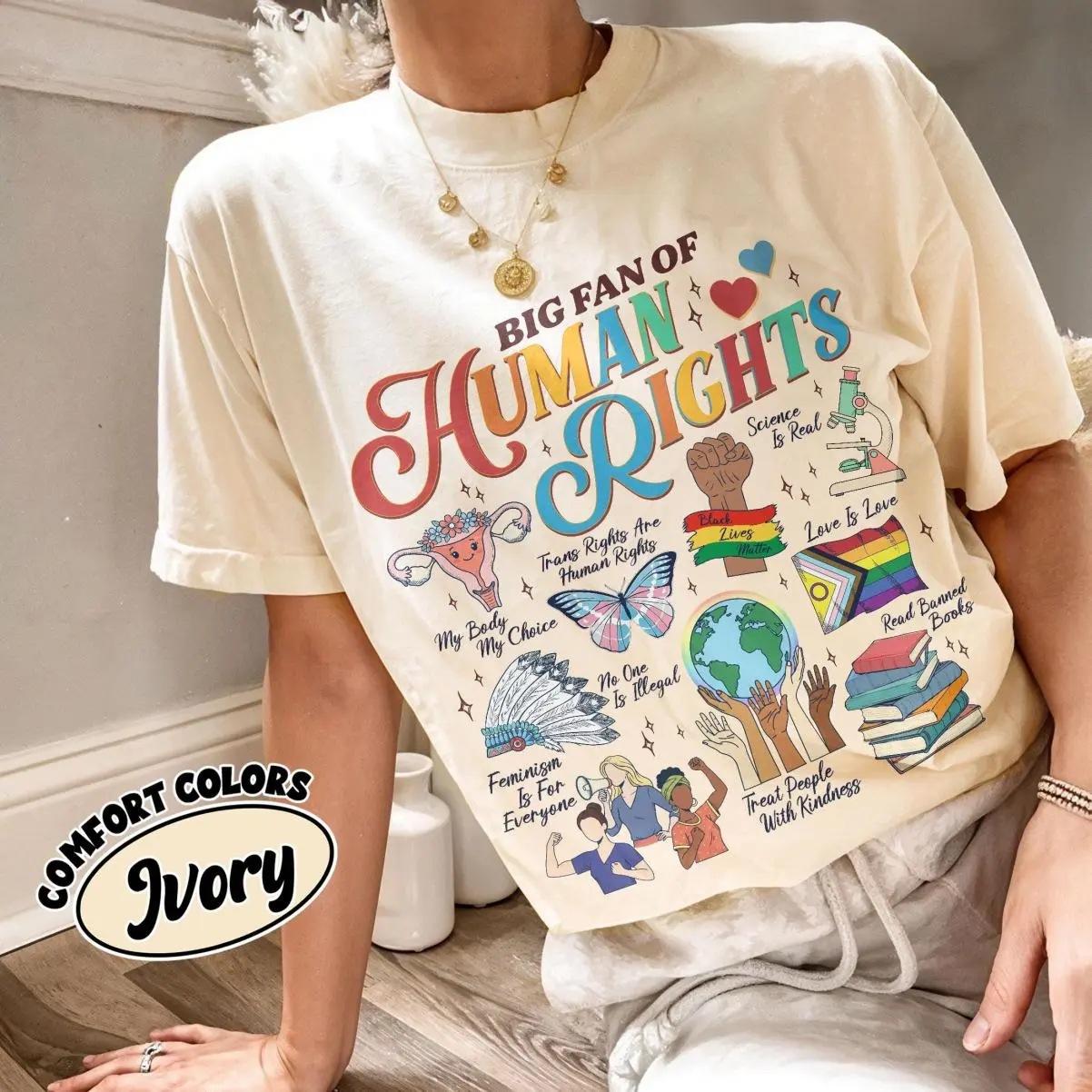 Big Fan Of Human Rights Shirt Comfort Colors, Equality Social Justice T Shirt, Gift For Activist, Rainbow LGBT Tee, Easy Care