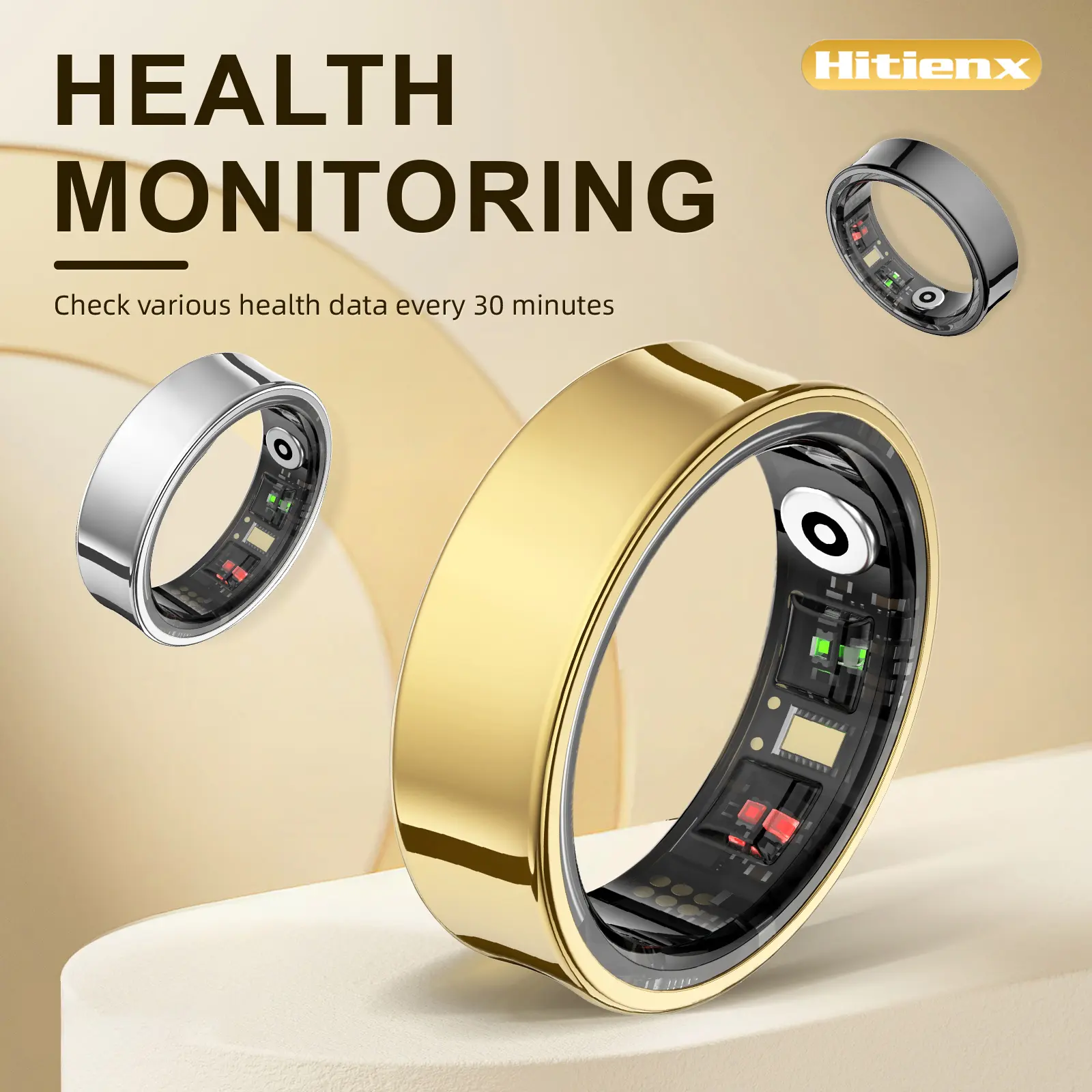 Hitienx Smart Ring Wearable Device - Stainless Steel Metal Finish, IP68 Waterproof Android Fitness Tracker with Heart Rate, Calorie, Sleep Cycle, Stress, Emotion Sense, Menstrual Cycle Monitoring, Ideal Gift for Boyfriends #SummerFinds