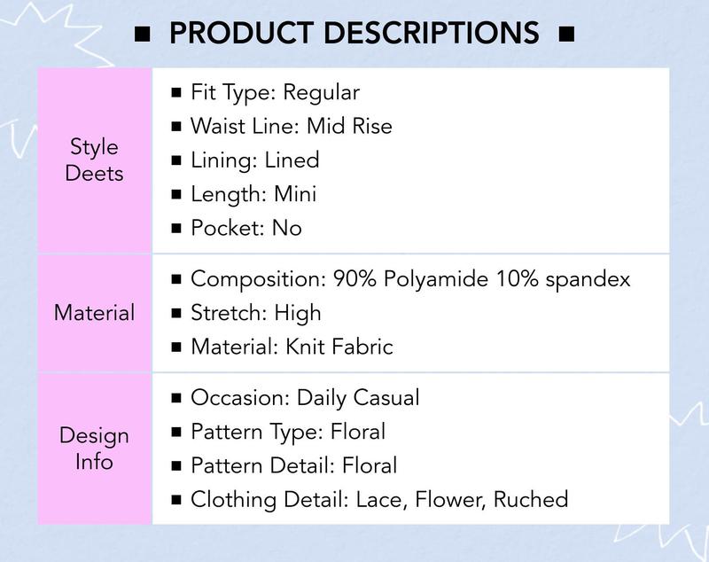 Cider Stretchy Built-in Shorts Lace Mini Skirt, Cute Under Sweater Layered Skirt, Y2K Vintage Floral Ruched Hem